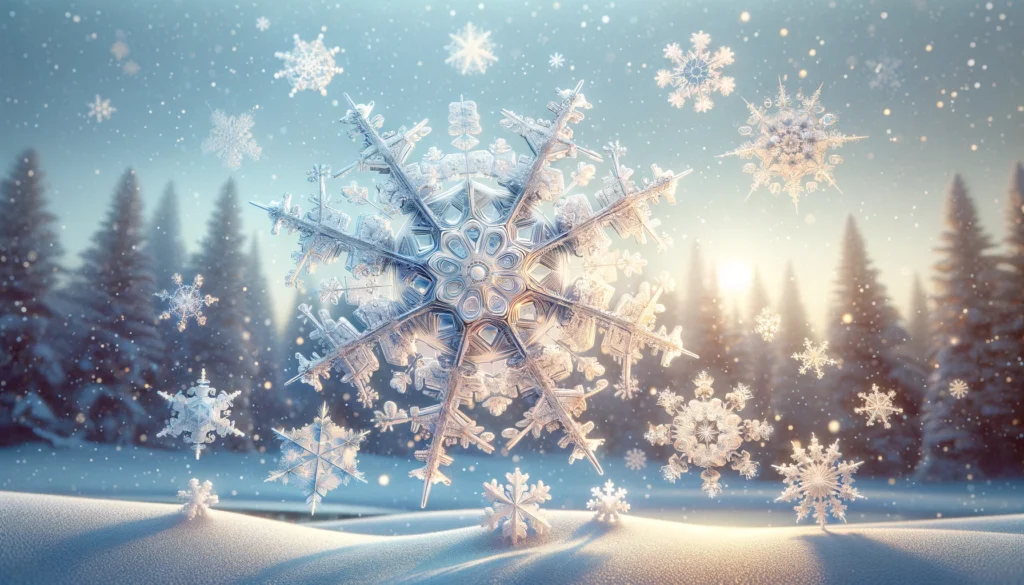 snowflakes in a serene winter setting